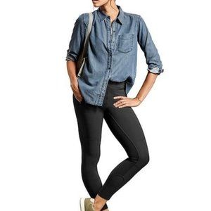Athleta Indigo Chambray Bootjack Long Sleeve Button Up Jean Style Top Size Small